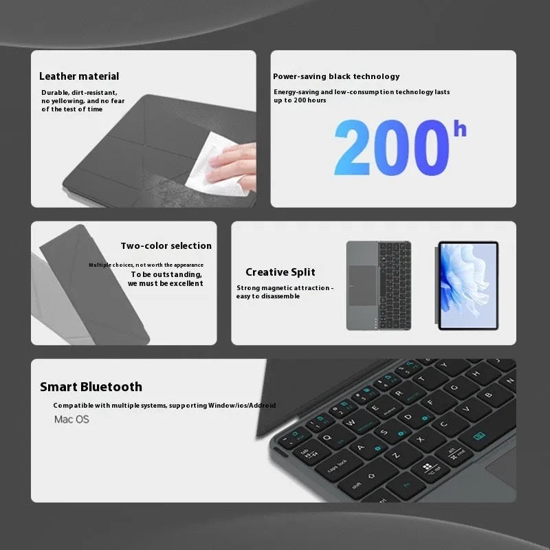 Grey wireless Bluetooth folding keyboard shown open for use with mobile phones and tablets