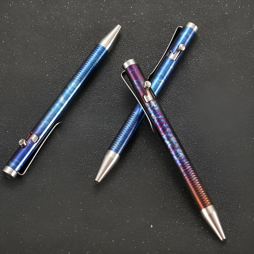 Titanium alloy gun bolt handle ball pen with magic colour phantom finish.