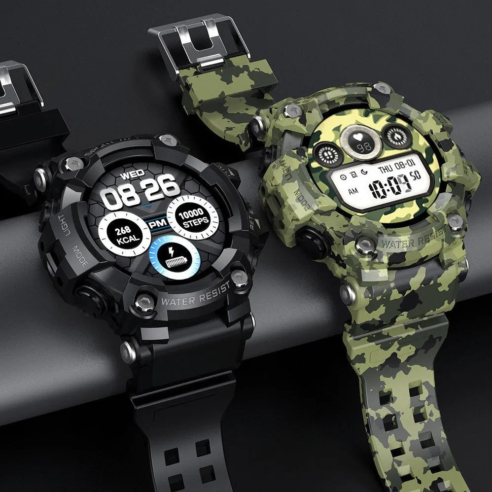 Black T6 Tactical Rugged Smart Watch with 1.3 inch screen on wrist