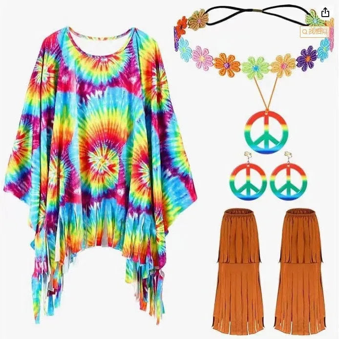 Tie dye cloak costume with bell sleeves in spandex free size for Halloween parties