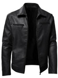 Winter business thermal zipper cardigan with decorative PU leather coat in black, front view