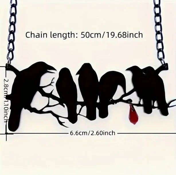 Black electroplated alloy crow pendant necklace with cross chain design