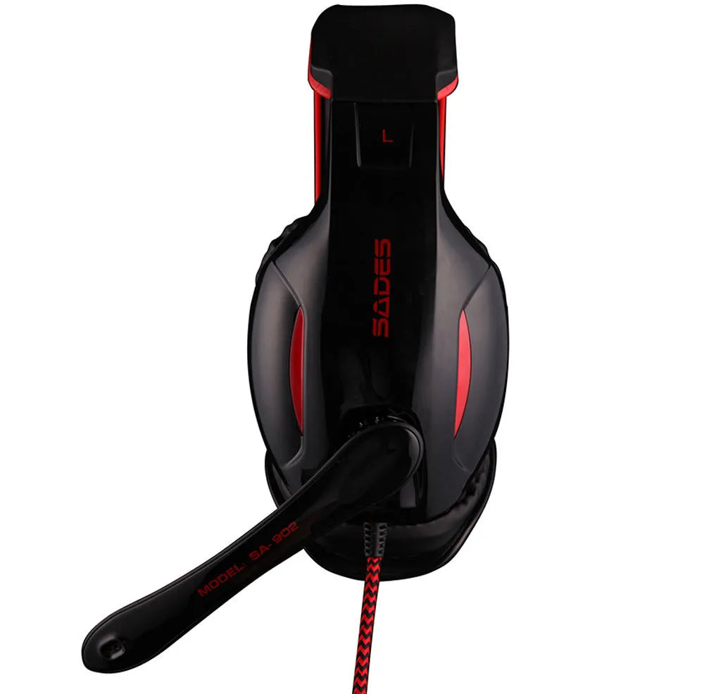 SADES SA902 black USB gaming headset with over-ear cups and integrated lighting