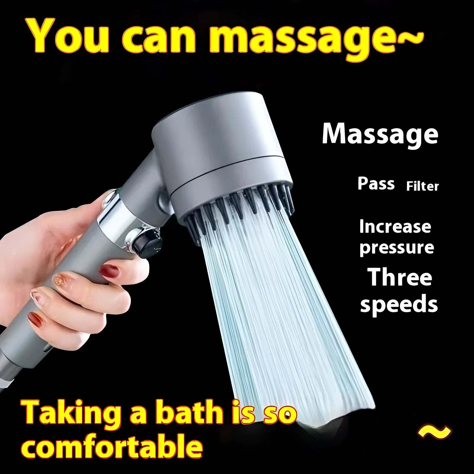 Portable strong boost bath filter shower head with third gear adjustment and multiple functions