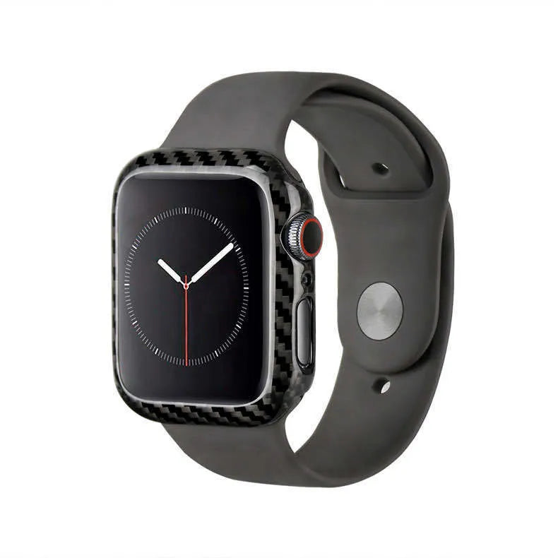 Apple Watch 4 half wrap leather case with carbon fibre in bright black and matt black 44mm options