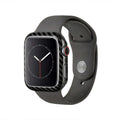 Apple Watch 4 half wrap leather case with carbon fibre in bright black and matt black 44mm options