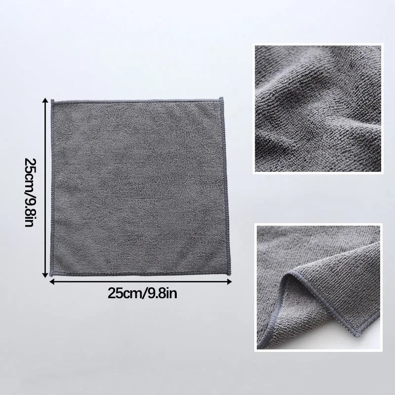 Grey square microfiber kitchen cleaning cloth for oil and grease removal on pots