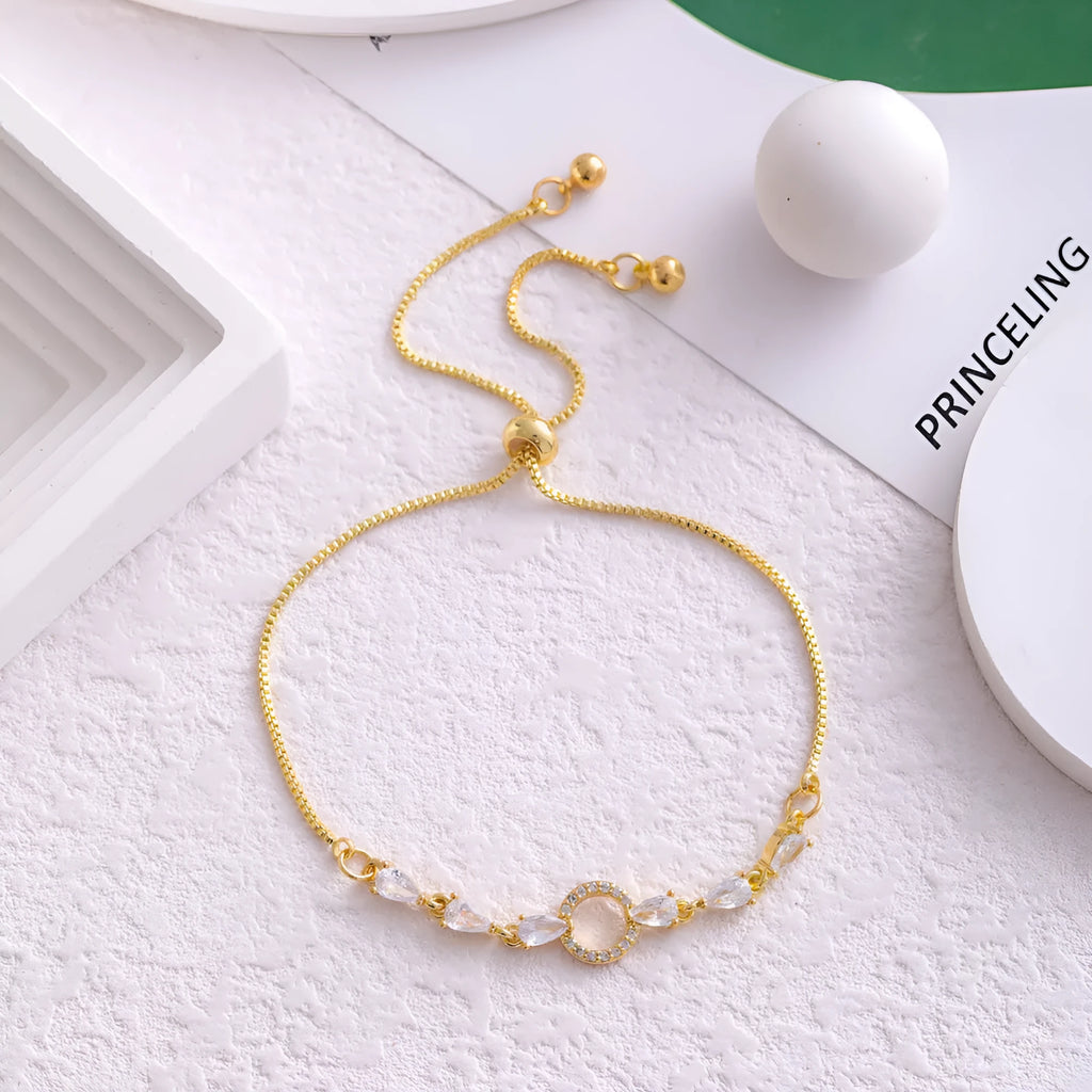 Copper micro inlaid zircon simple circle bracelet YS047 gold on white background
