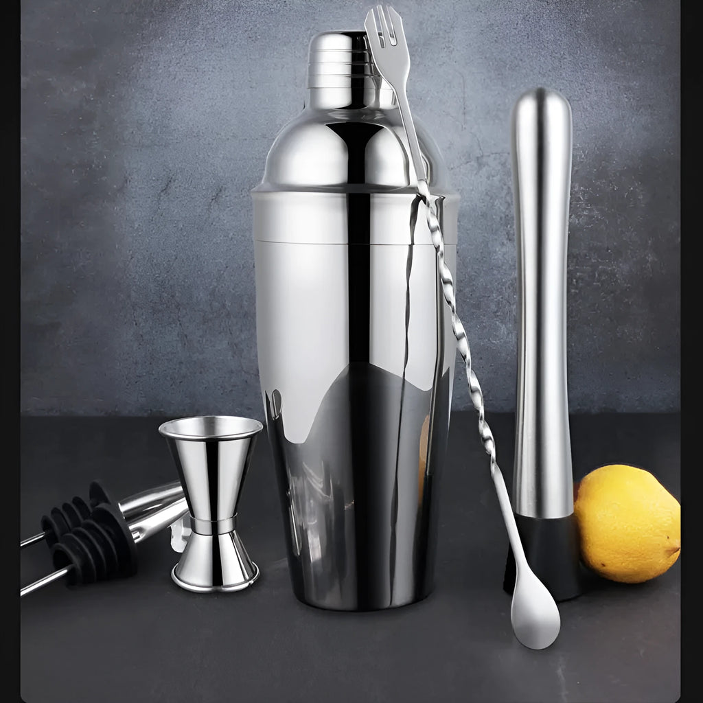 23-piece stainless steel cocktail set with European style bar tools for home bartending