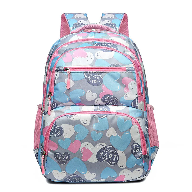 Large blue student backpack with air pillow belts on the back straps.
