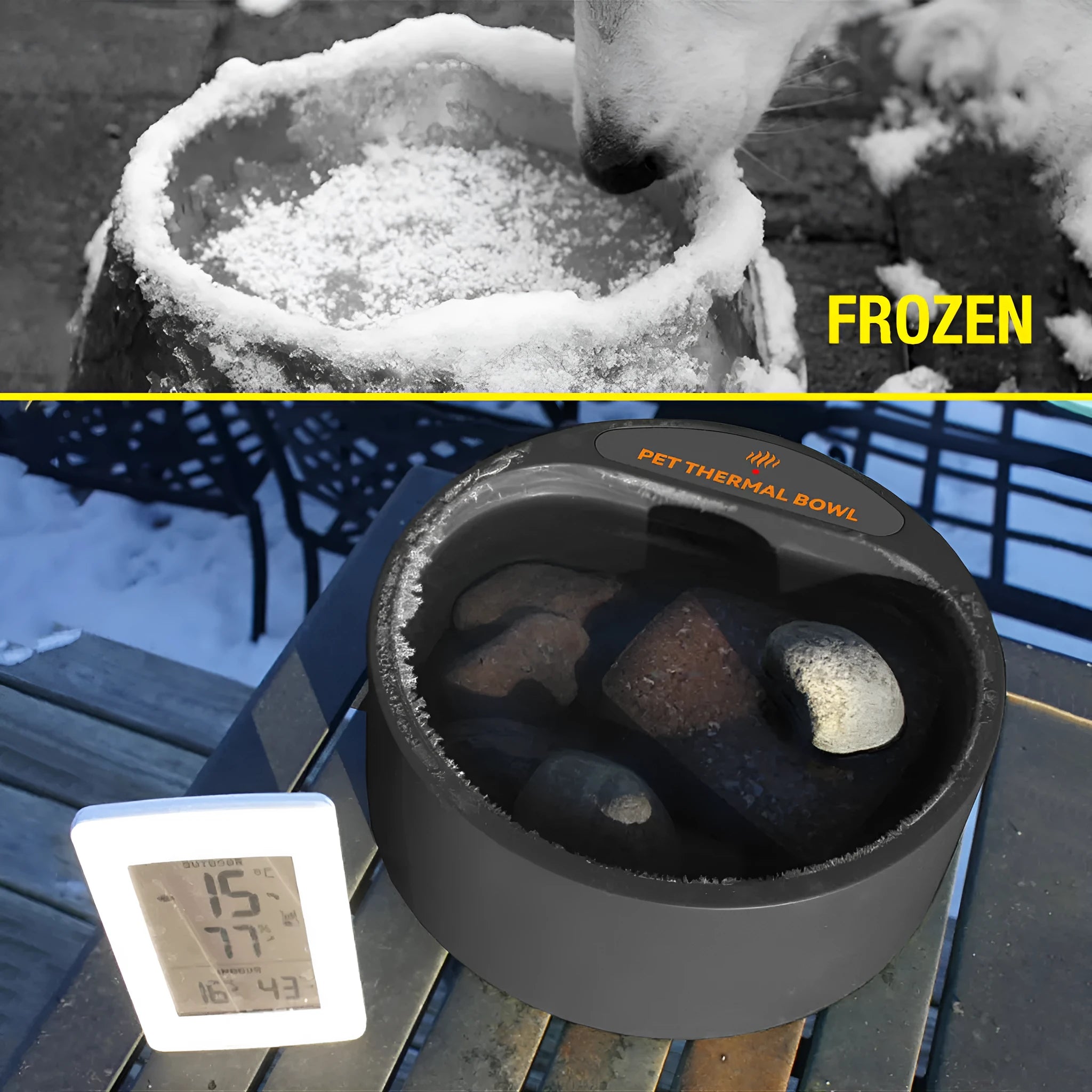 Black ABS plastic pet heating bowl with constant temperature function, 2.2L capacity