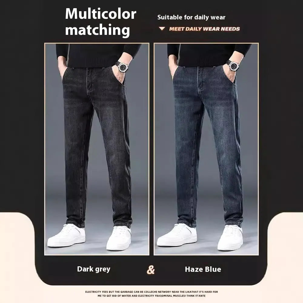 Men's slim straight casual trousers in polyester fabric with mid waist and zipper fly