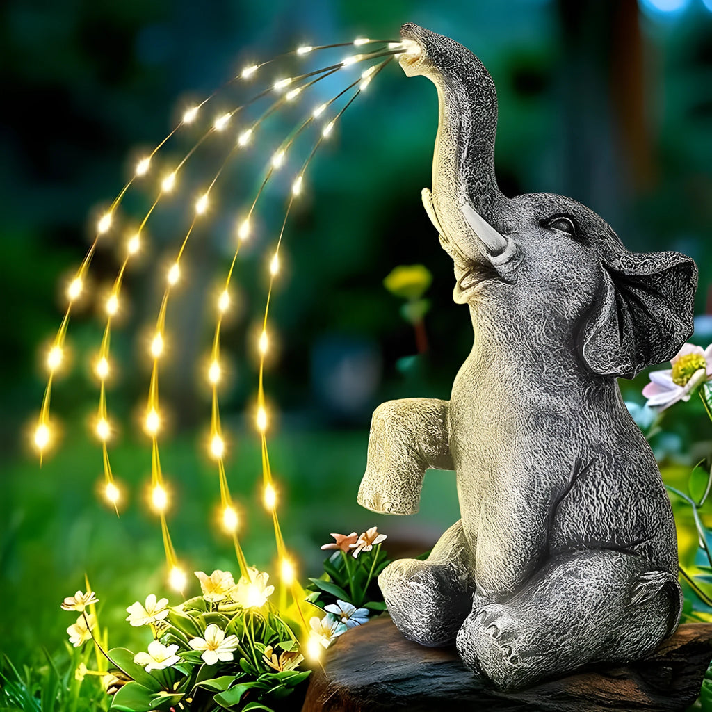 Resin elephant garden sculpture with integrated light strip for outdoor decoration