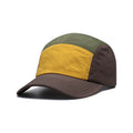 Men's curved brim baseball cap in khaki green orange yellow colours with five-piece structured design