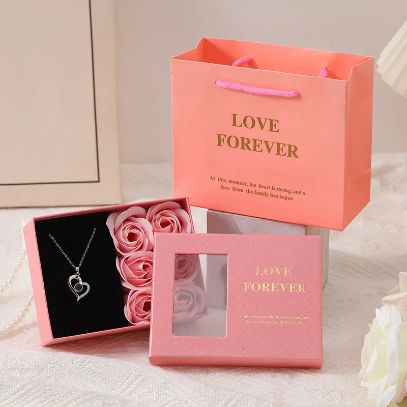 Korean style soap flower gift box set with handbag in red, pink or black colour options