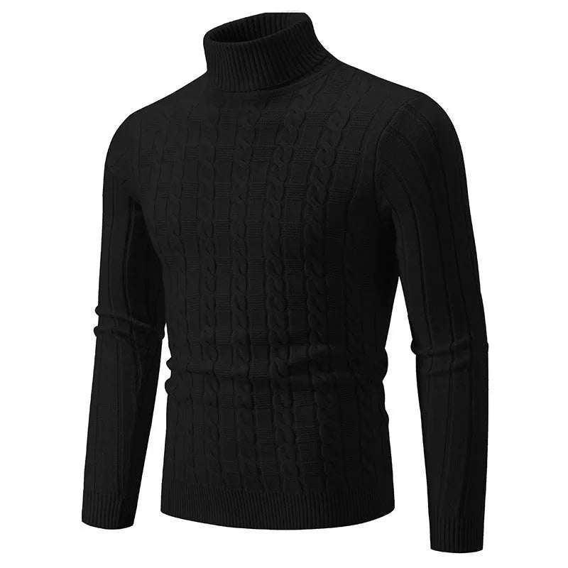 Men's slim fit chenille turtleneck pullover sweater in milky white colour showing front view