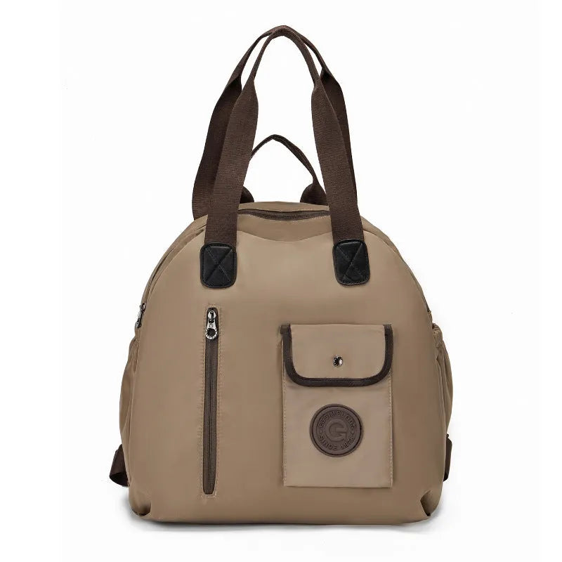 Outdoor backpack for women with sandwich pockets showing black, khaki and green colour options