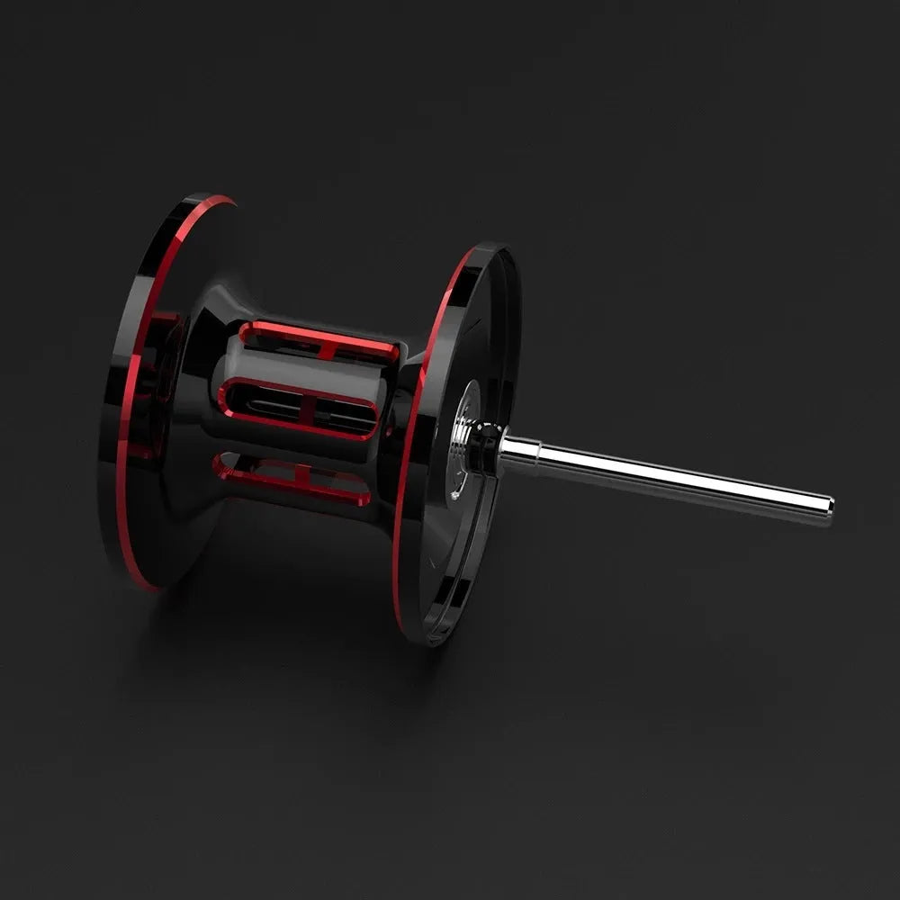 Drip wheel lure fishing reel with rocking wheel line control in left and right hand wheel versions