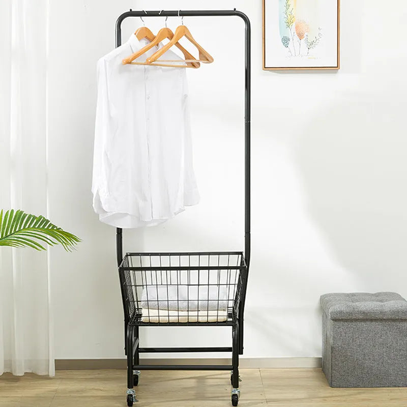 Single rod pulley storage car in iron with black or white finish for hanging clothes.