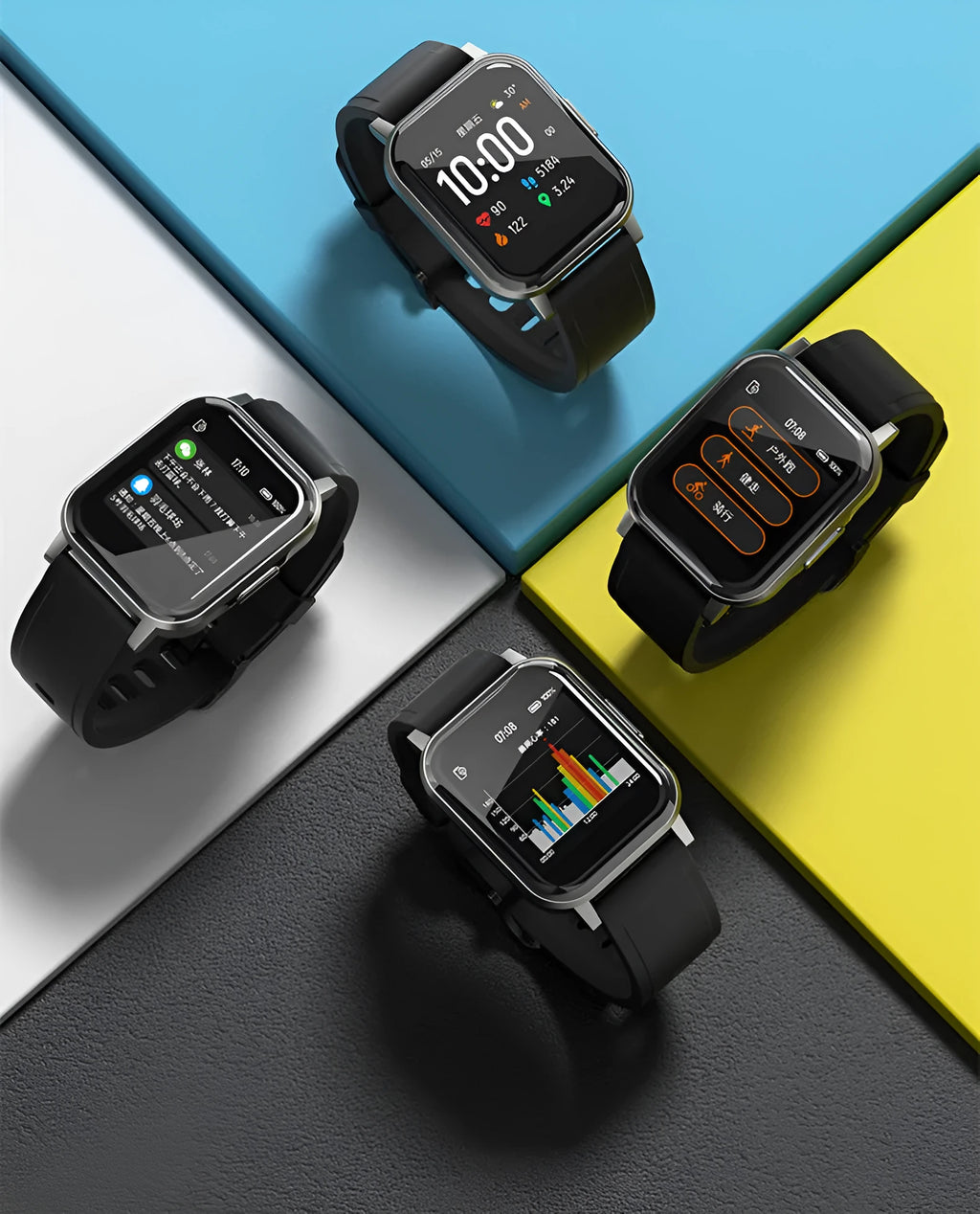 Black waterproof smart fitness bracelet with a 1.4-inch touchscreen on a silicone wristband.