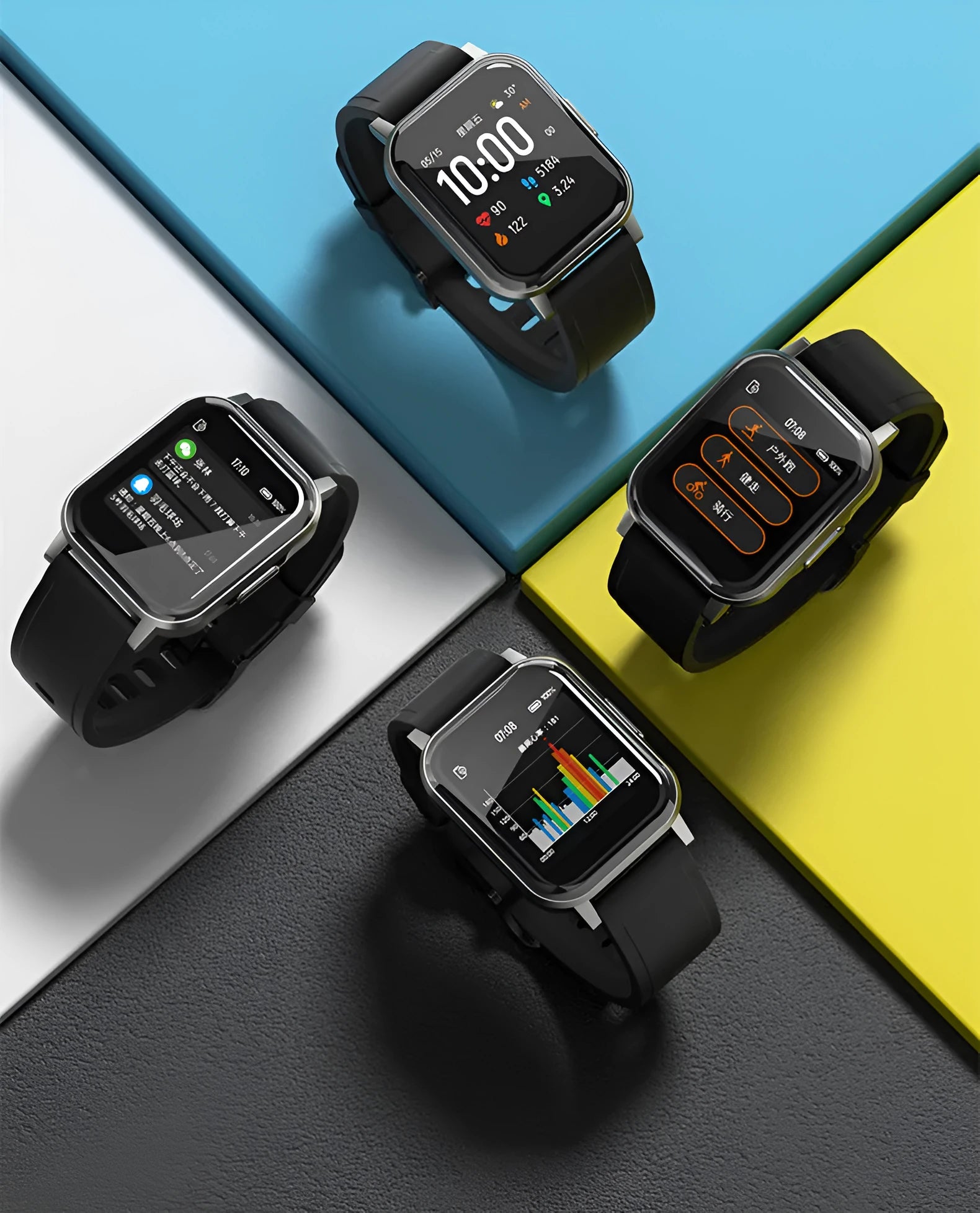 Black waterproof smart fitness bracelet with a 1.4-inch touchscreen on a silicone wristband.
