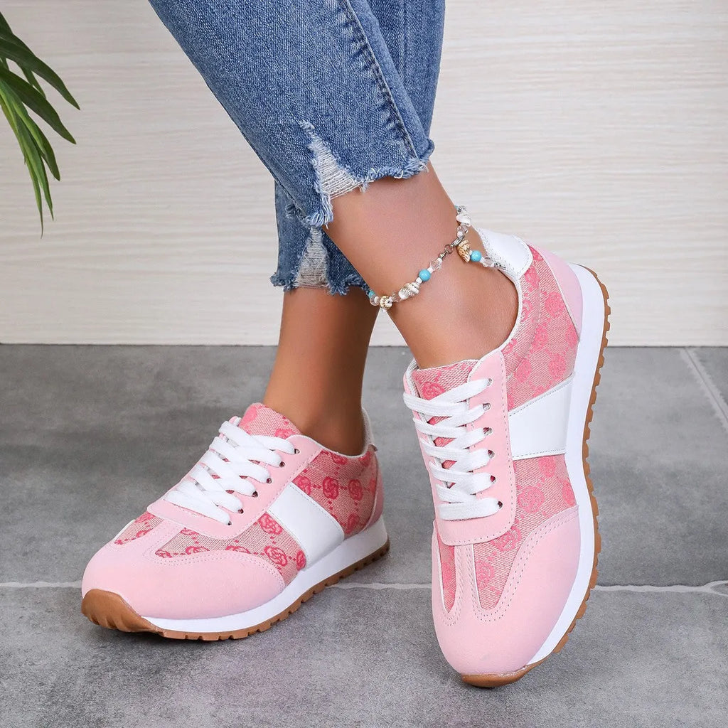 Oversized women's casual lace-up shoes in khaki, artificial PU upper, round toe, shallow mouth, flat rubber sole