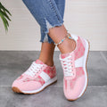 Oversized women's casual lace-up shoes in khaki, artificial PU upper, round toe, shallow mouth, flat rubber sole
