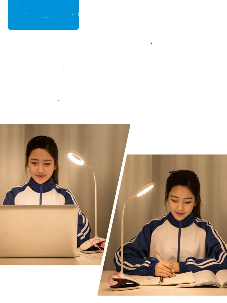 Green USB rechargeable touch table lamp with LED light on a wooden desk.