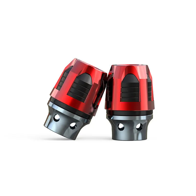 Pair of anodised aluminium alloy fork cups for motorcycle or electric car front axle.
