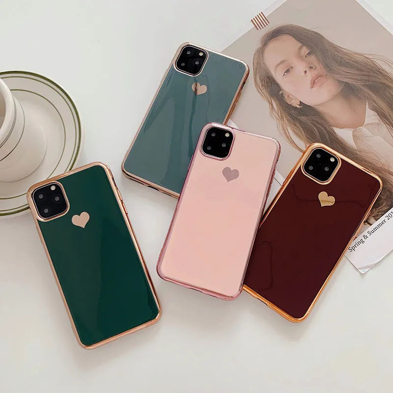 Blue TPU luxury plating love back cover case on an iPhone.