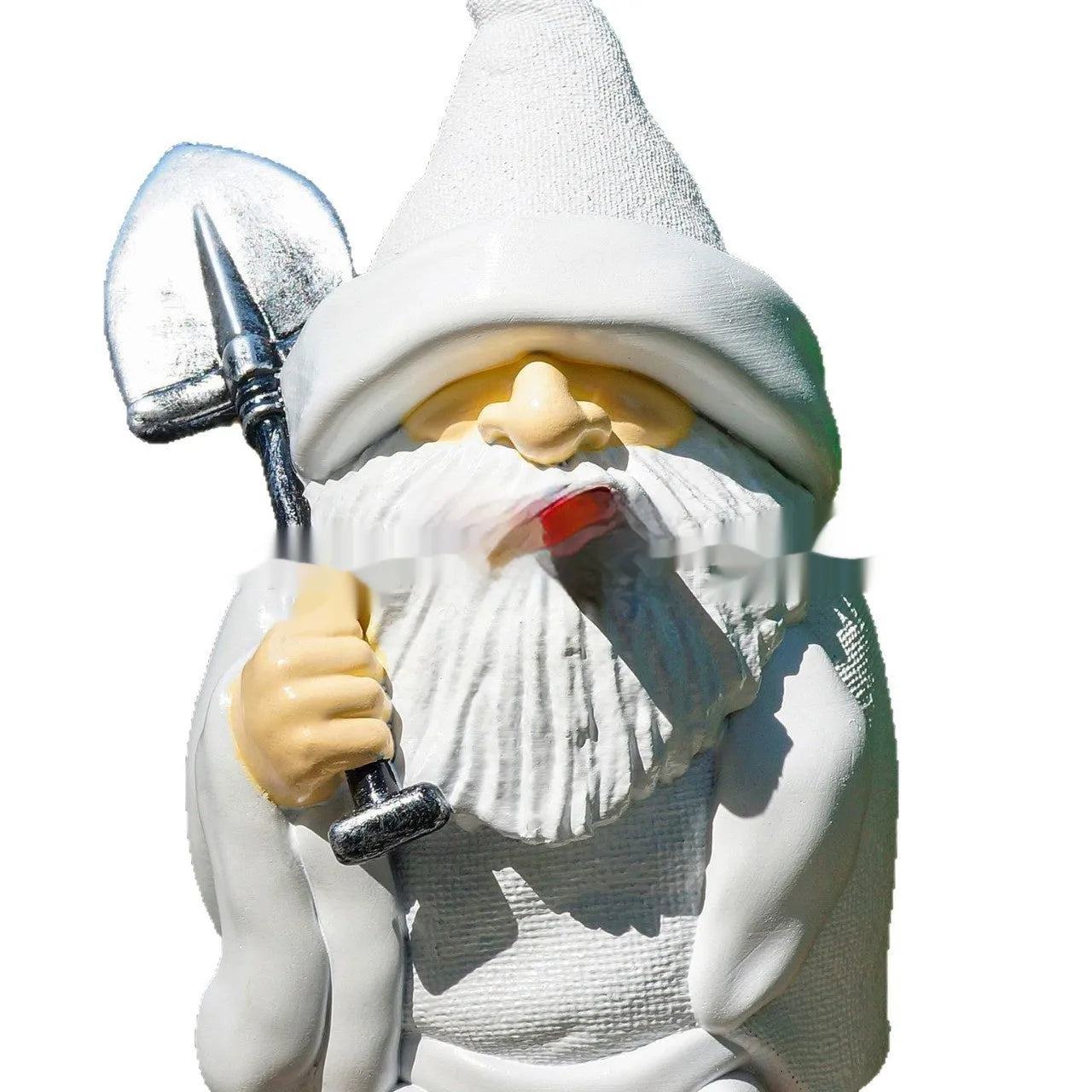 Christmas garden ornament featuring smoking shovel dwarf design in resin and plastic construction