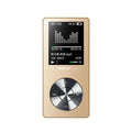 Portable gold metallic MP3 music player with a 1.8-inch colour screen and key-based controls.