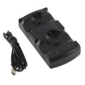 Black plastic PS3 dual USB charging dock for wireless controllers and Move navigation.