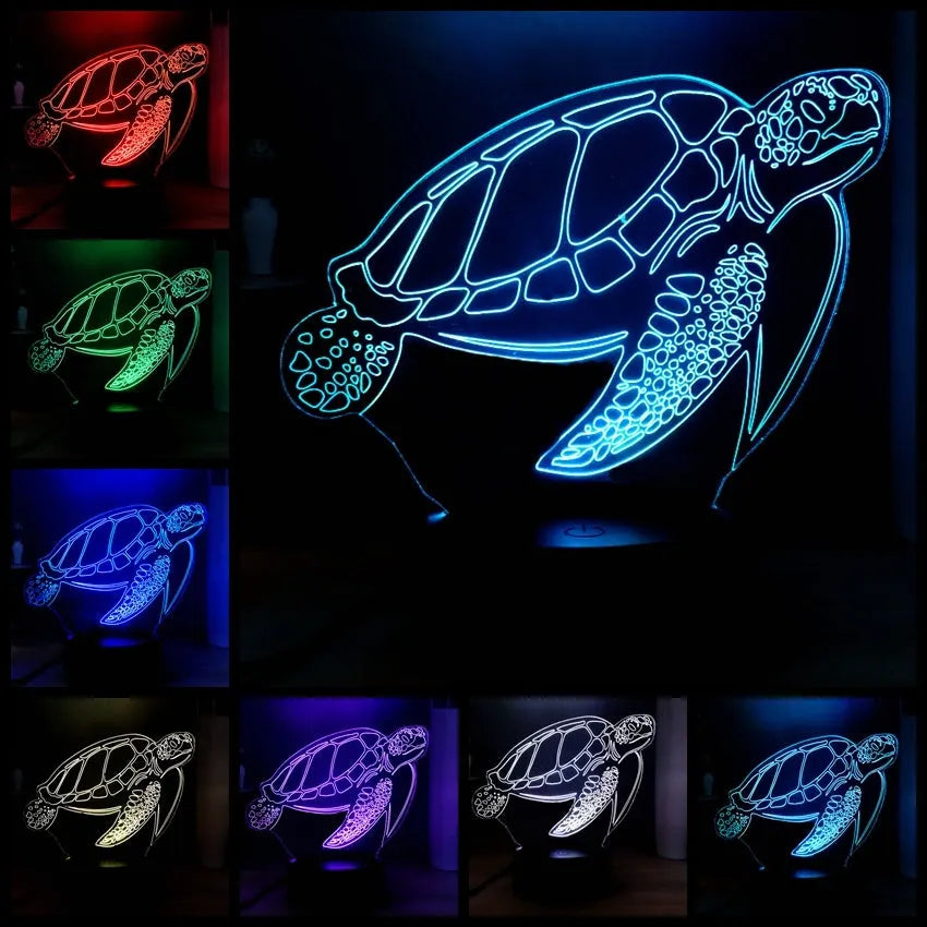 3D acrylic turtle-shaped LED night light with 16 colour lighting options and USB power connection