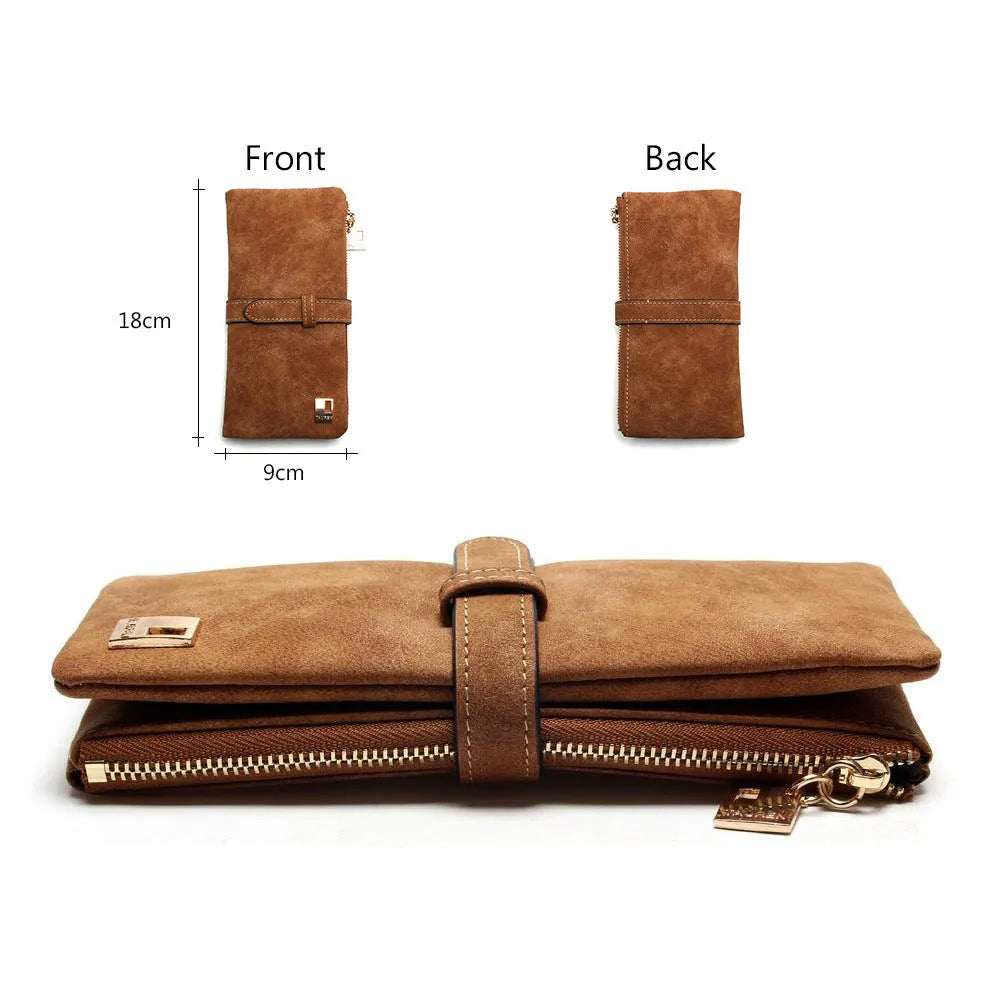 TAUREN retro matte PU leather long wallet for women with zipper and multi-card slots in army green