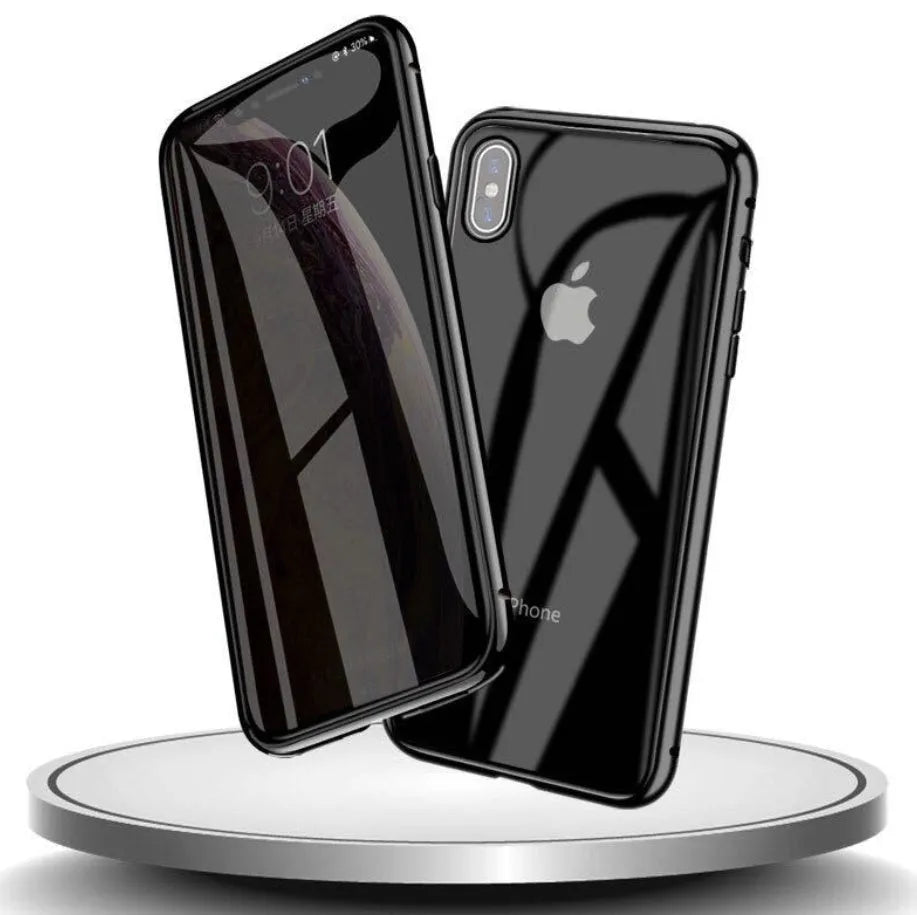Glass anti-spy clamshell phone case for iPhone in solid colours showing geometric design