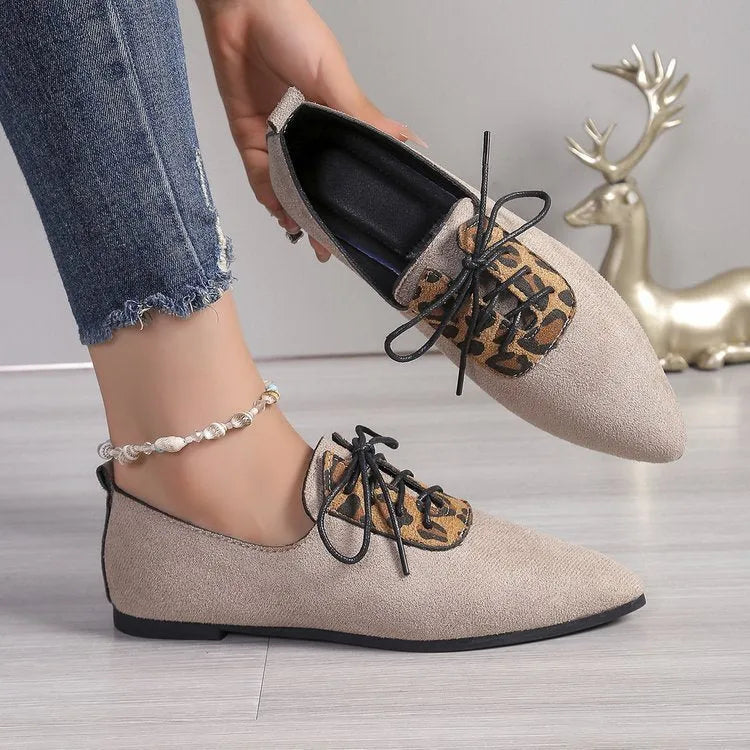 Beige leopard print pointed toe pumps for women in plus sizes