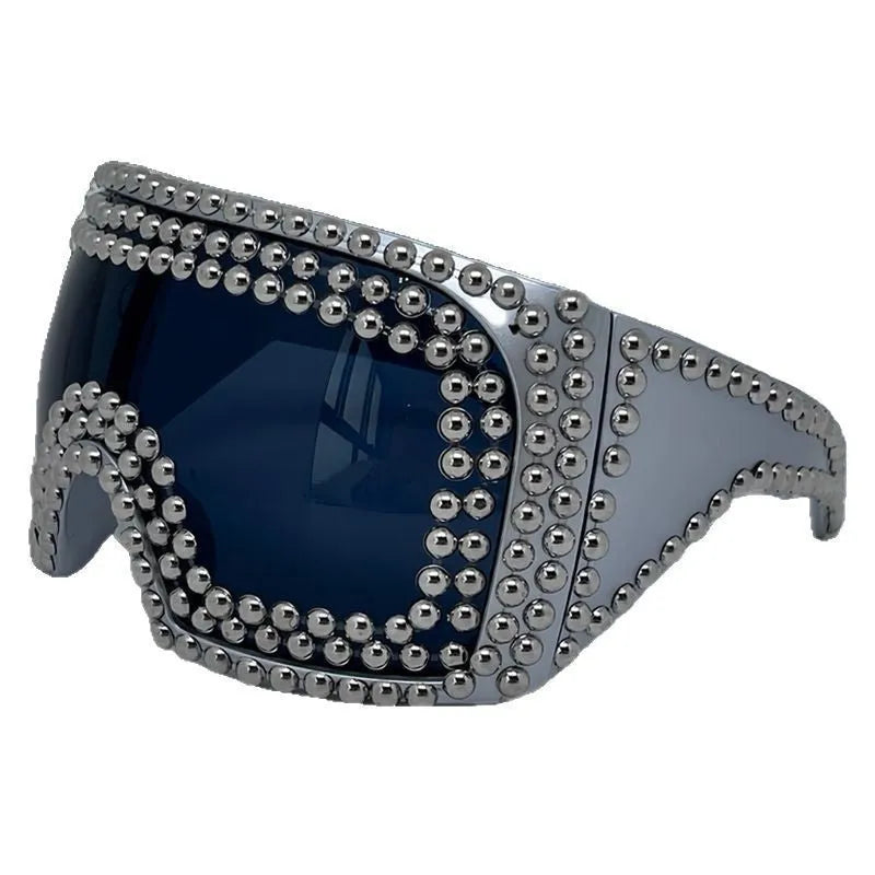 Men's punk sunglasses with large rim square rivet design in silver colour
