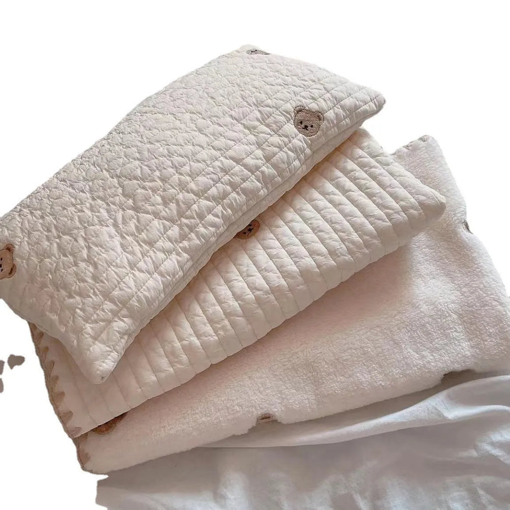 Fashion square mat removable washable dog bed set with pillow mattress quilt, simple bear design, size S and M options