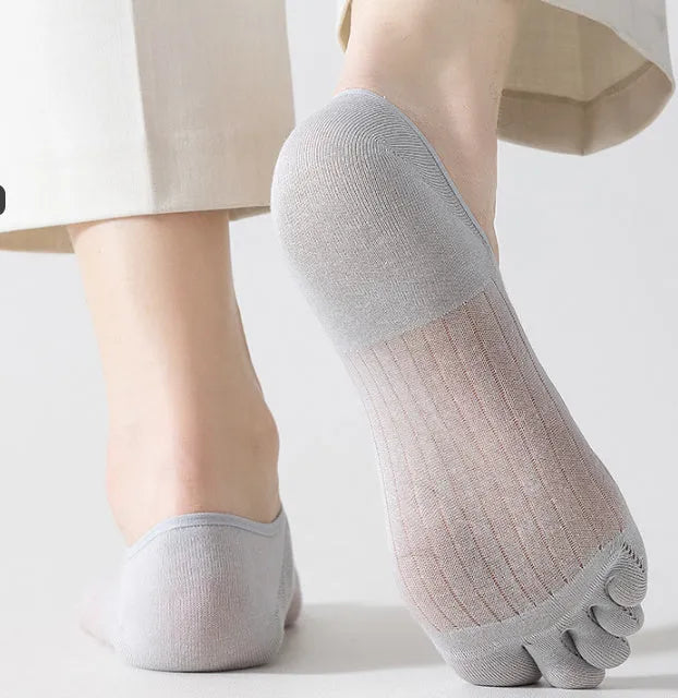 Modal cotton five-finger ultra-thin boat socks in white, khaki, grey and black colours