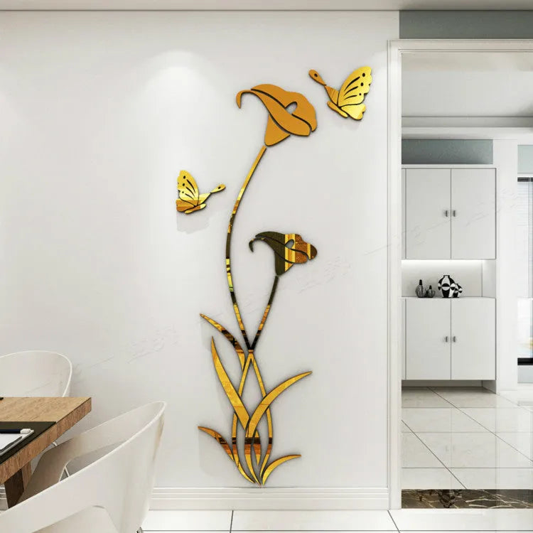 Lily shaped 3D acrylic wall sticker in pink, shown in large size with right orientation.