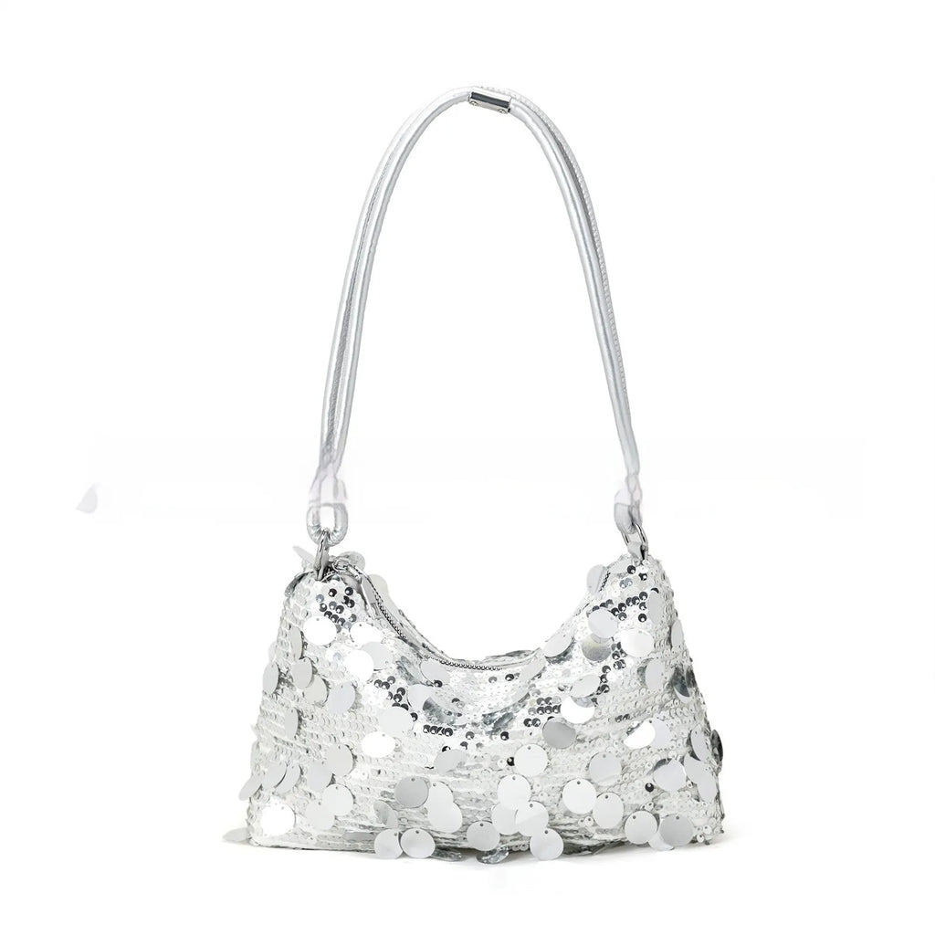Women's polyester underarm crossbody bag in black with single shoulder strap showing sandwich pocket construction