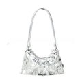 Women's polyester underarm crossbody bag in black with single shoulder strap showing sandwich pocket construction