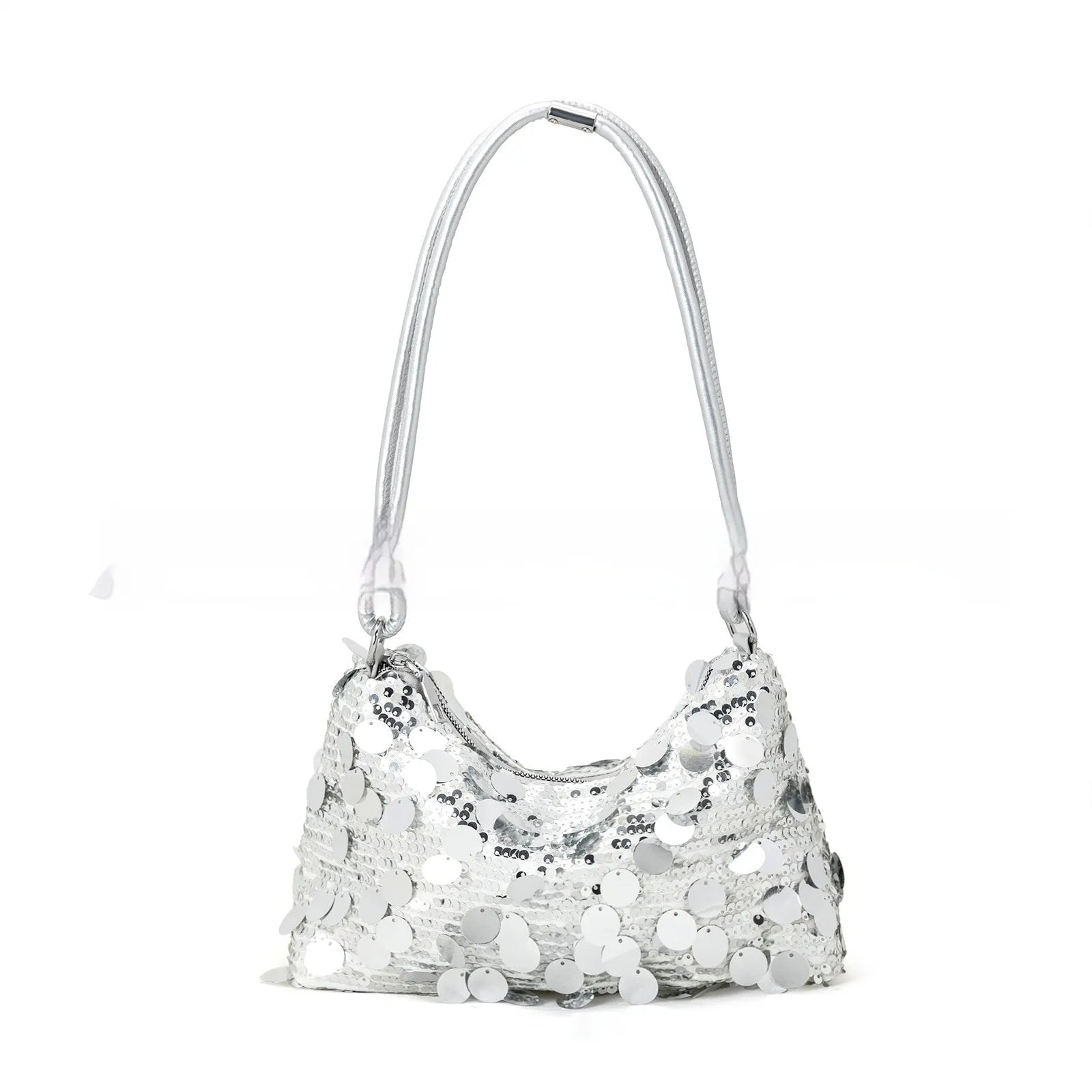 Women's polyester underarm crossbody bag in black with single shoulder strap showing sandwich pocket construction