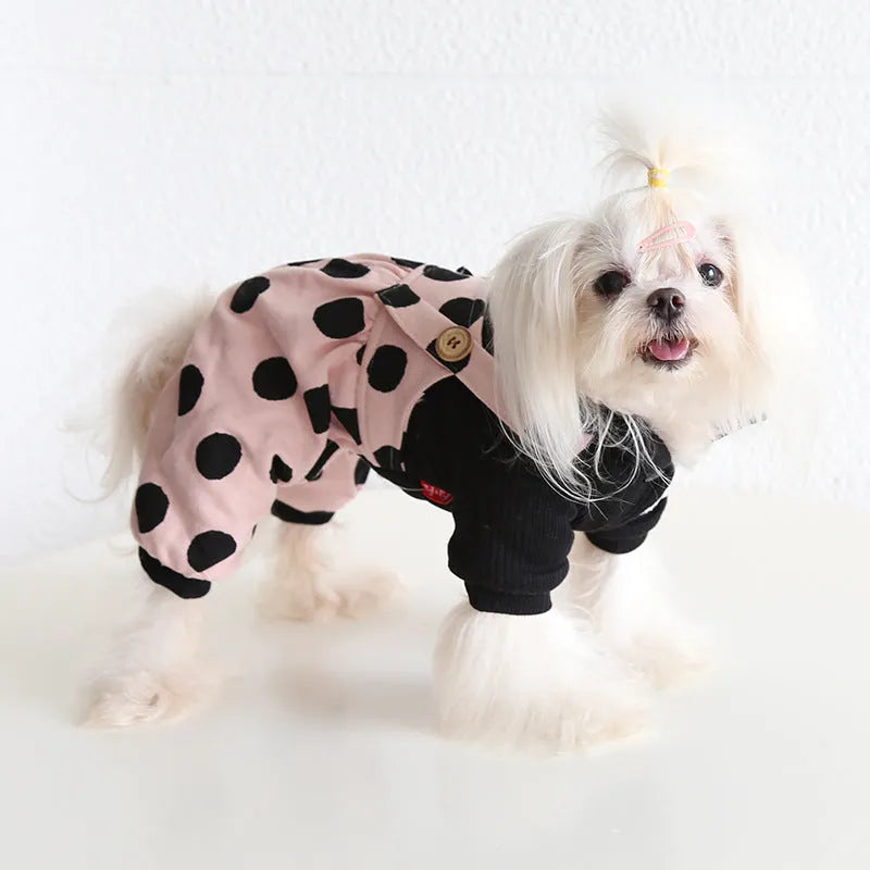 Matching dog couple clothes with lapel and shoulder straps in four-legged and skirt styles