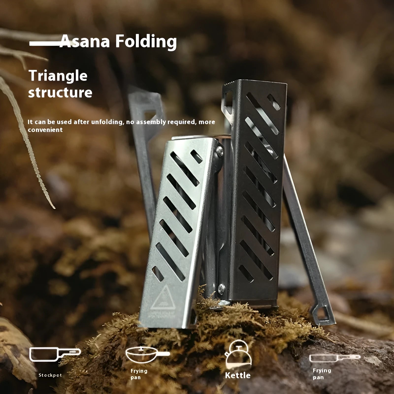 Hexagon-shaped foldable alcohol camping stove showing black finish and compact 9.5cm width