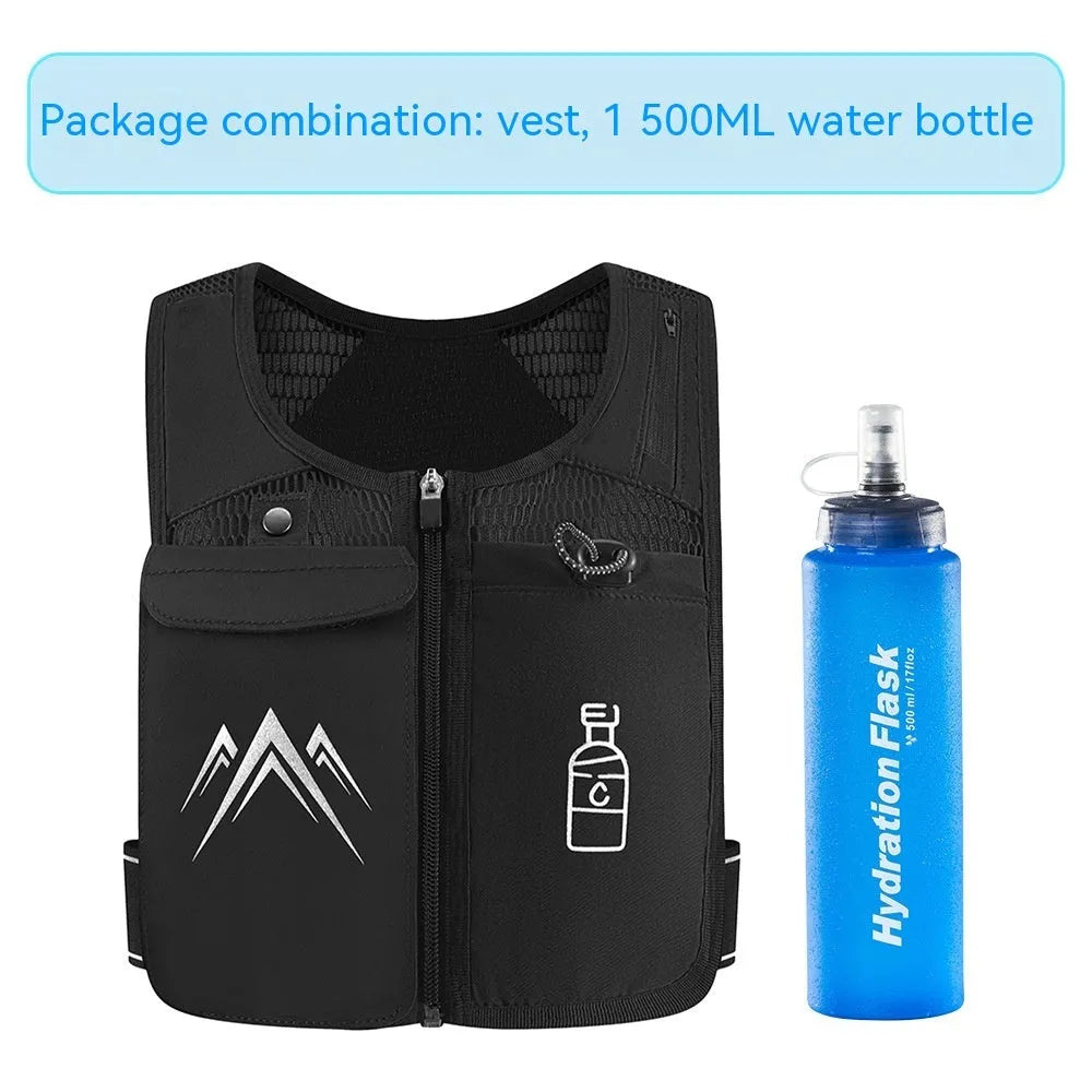 Breathable mesh running vest in grey with integrated front phone pocket for outdoor sports.