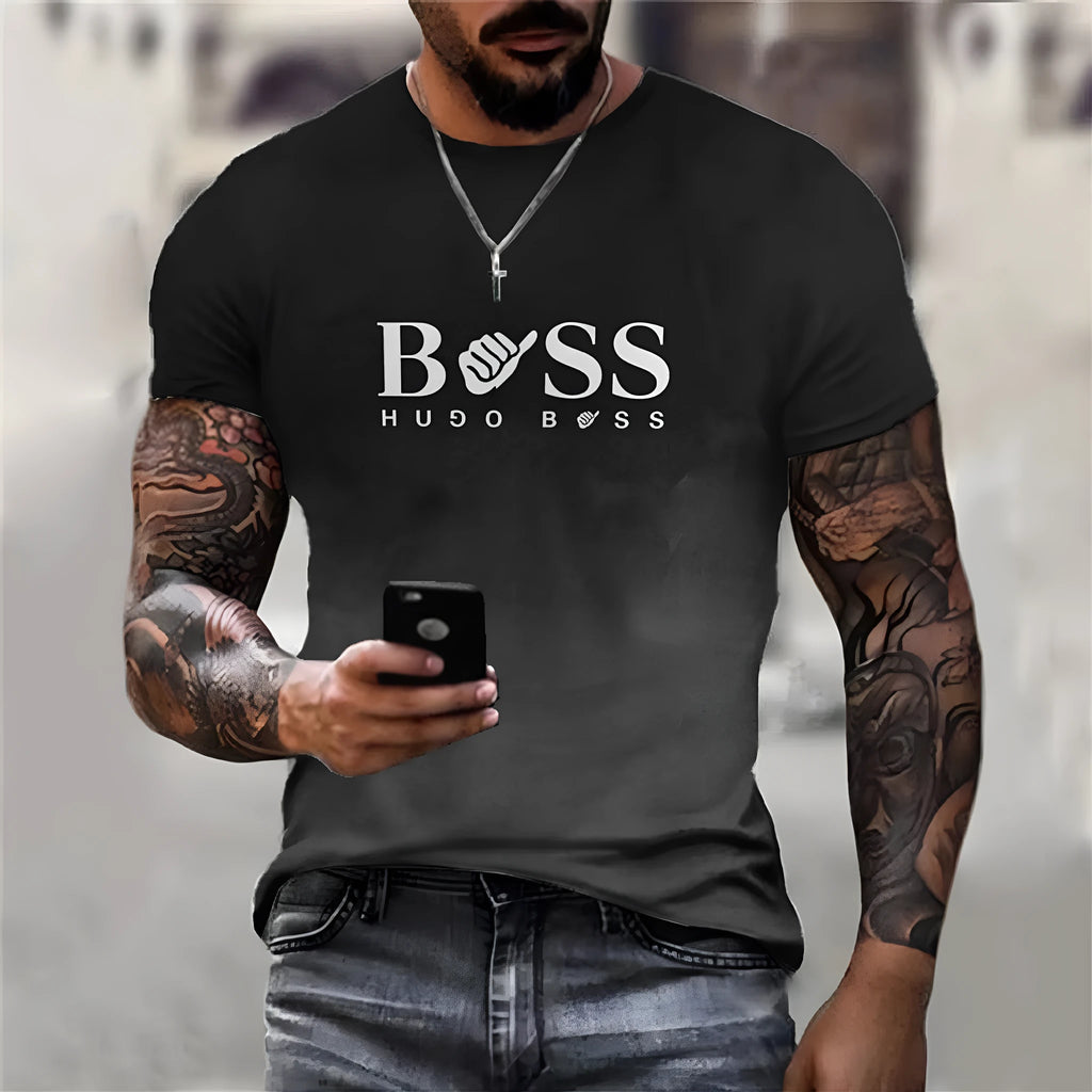 Men's printed short sleeve casual t-shirt in polyester bird eye cloth, letter pattern, available in multiple colours and sizes XXS-6XL