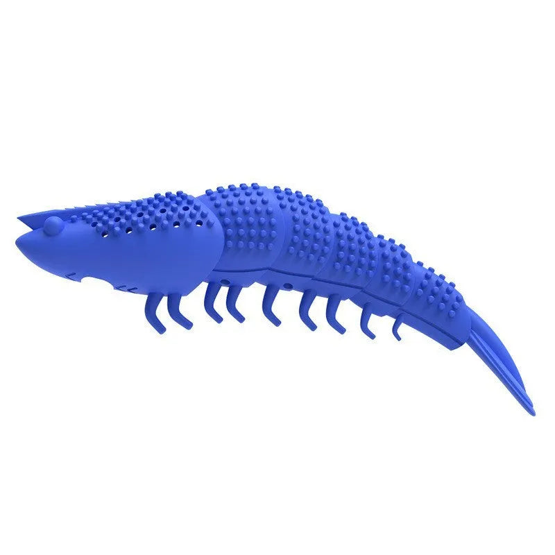Blue hard rubber cat toy with textured bristles for teeth cleaning and interactive play