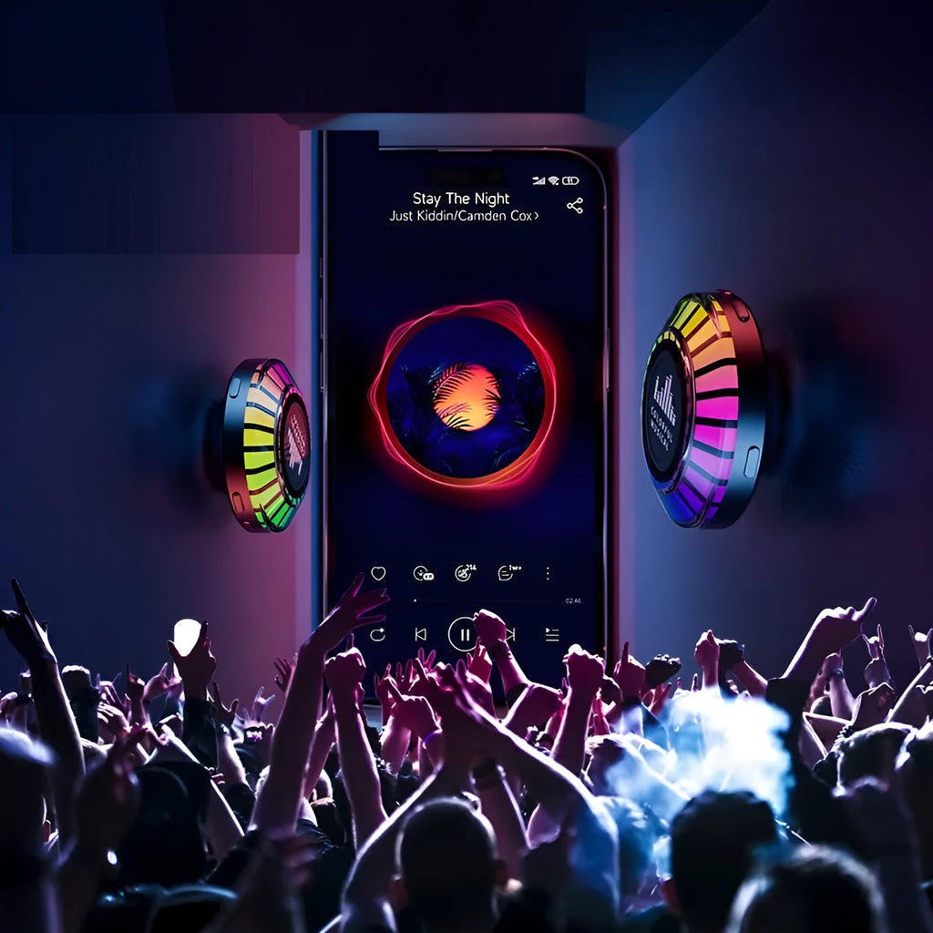 Small cubic voice control Bluetooth ambience lamp projecting Polar Light effects.